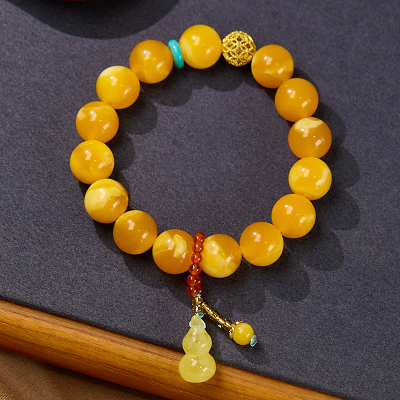 Pulsera de confianza multicapa de calabaza ámbar con Buddha Stones - Ámbar de 12 mm (circunferencia de la muñeca: 14-16 cm) - image 1