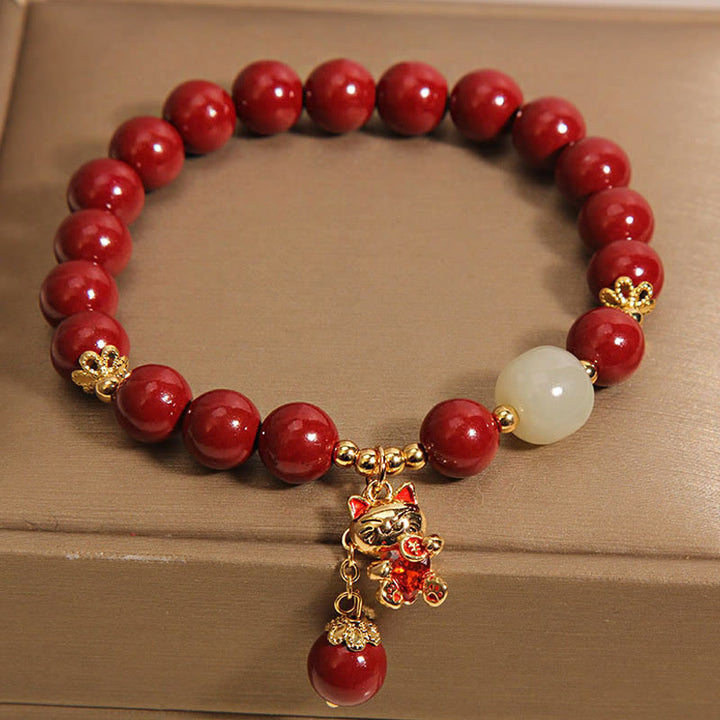 Pulsera de bendición de cinabrio con colgante de gato de la suerte natural con Buddha Stones - image 4