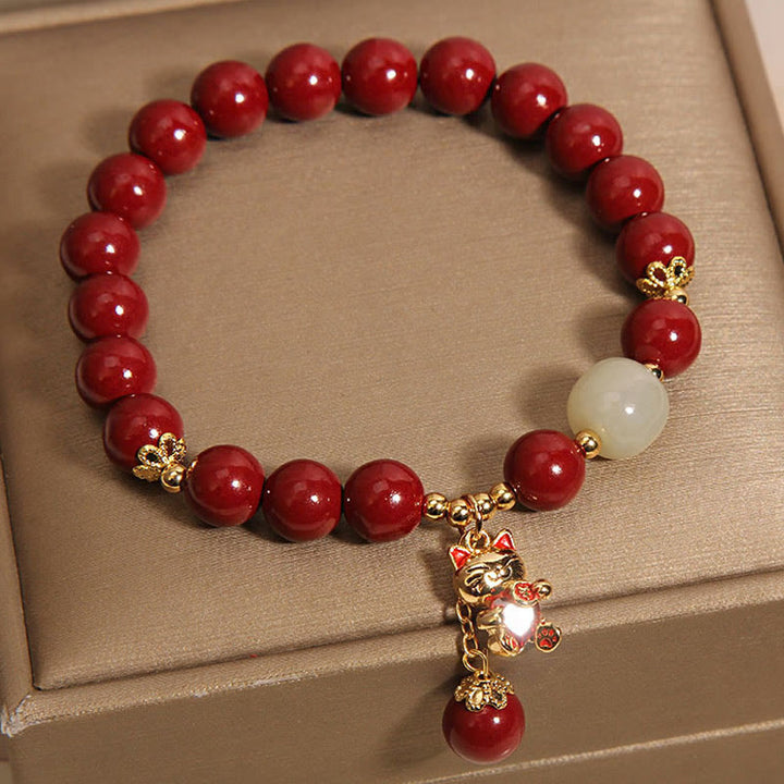 Pulsera de bendición de cinabrio con colgante de gato de la suerte natural con Buddha Stones - image 5