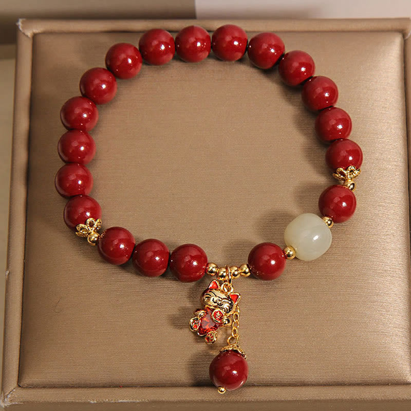 Pulsera de bendición de cinabrio con colgante de gato de la suerte natural con Buddha Stones - image 8