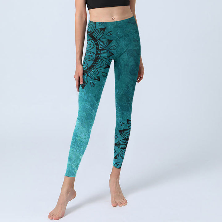 Leggings de yoga para mujer con estampado de girasoles verdes y piedras de Buddha Stones - image 6