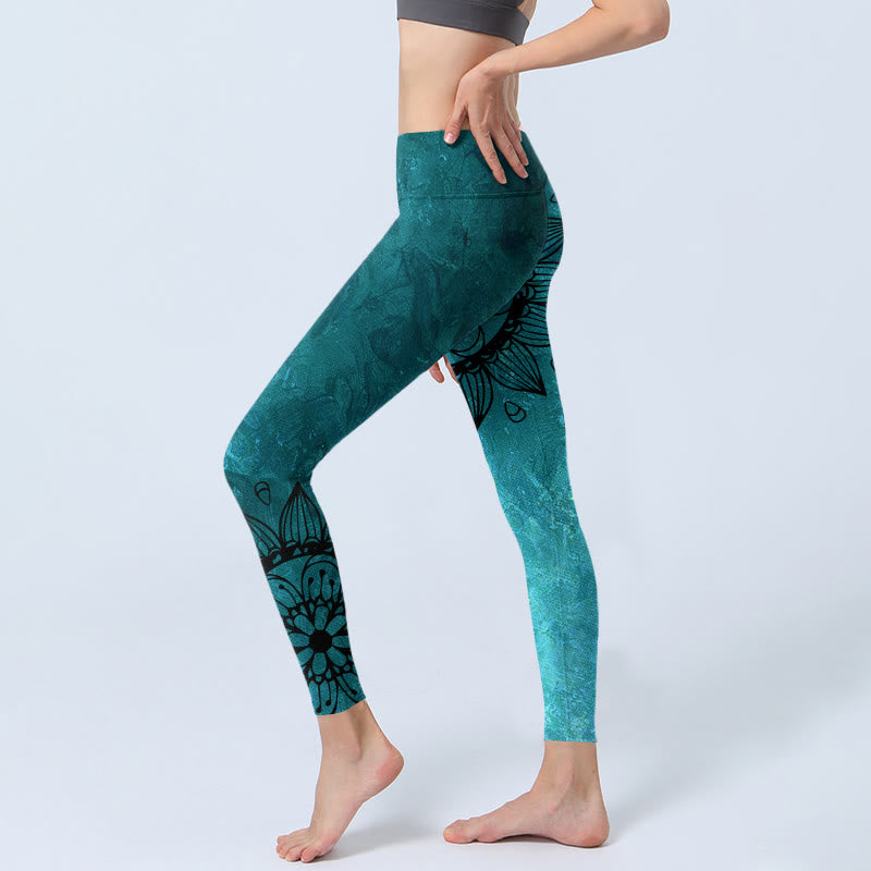 Leggings de yoga para mujer con estampado de girasoles verdes y piedras de Buddha Stones - image 3