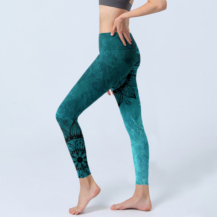 Leggings de yoga para mujer con estampado de girasoles verdes y piedras de Buddha Stones - image 3