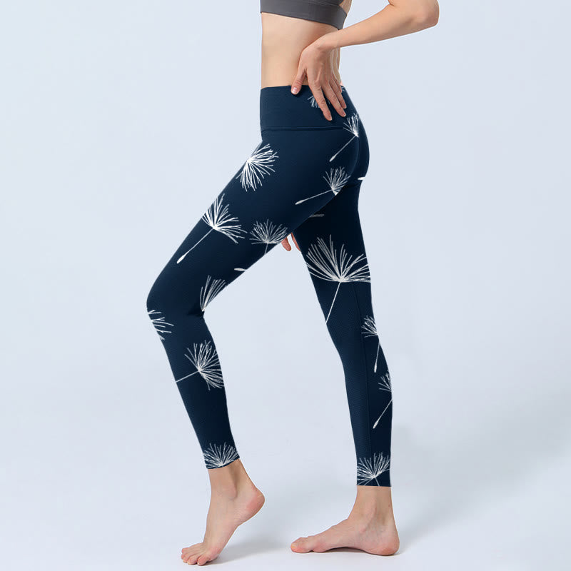 Leggings de yoga para mujer con estampado de diente de león blanco y Buddha Stones - image 2