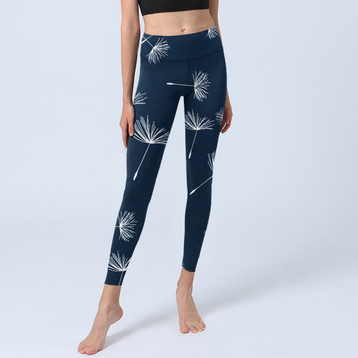 Leggings de yoga para mujer con estampado de diente de león blanco y Buddha Stones - image 5