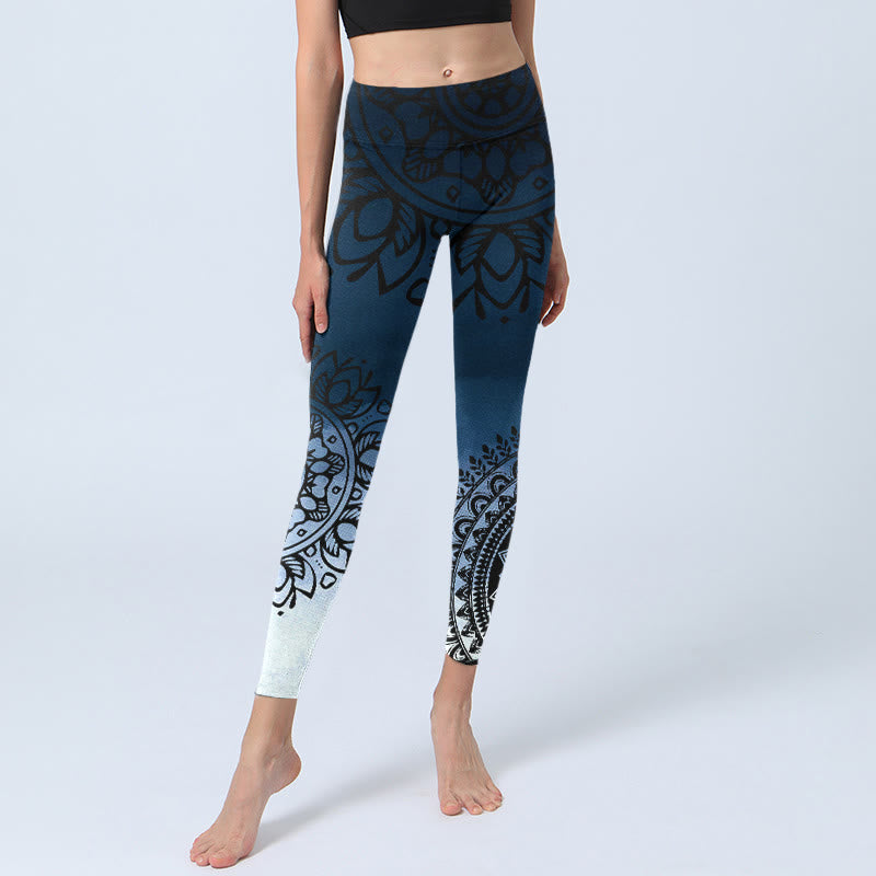 Leggings de yoga para mujer con estampado de mandala circular y flores de Buddha Stones - image 5