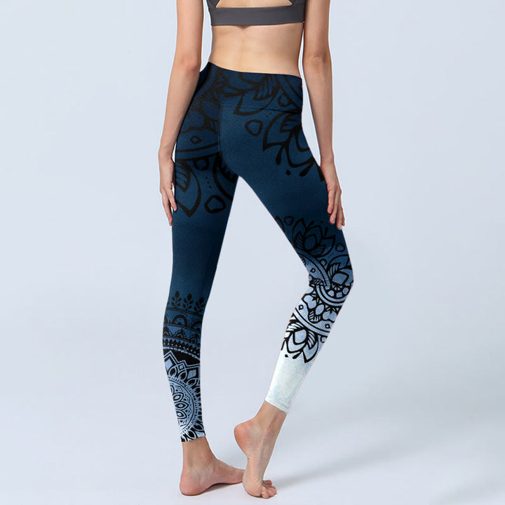 Leggings de yoga para mujer con estampado de mandala circular y flores de Buddha Stones - image 4