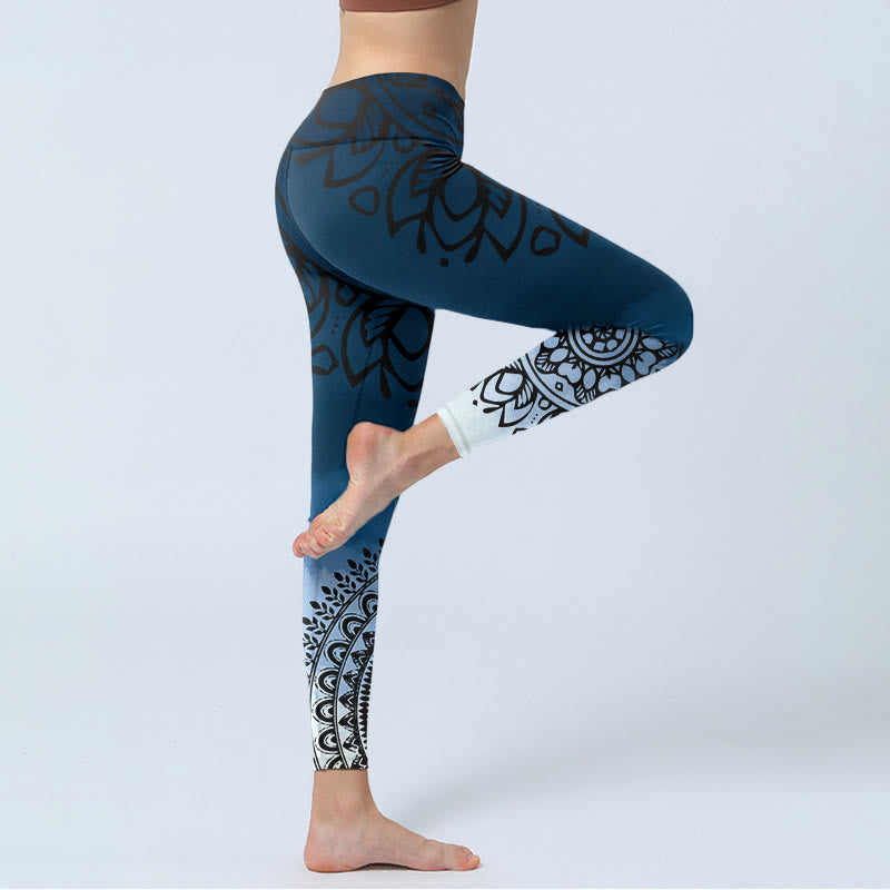 Leggings de yoga para mujer con estampado de mandala circular y flores de Buddha Stones - image 4