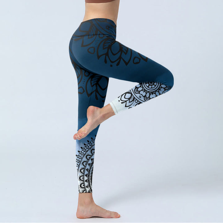 Leggings de yoga para mujer con estampado de mandala circular y flores de Buddha Stones - image 4