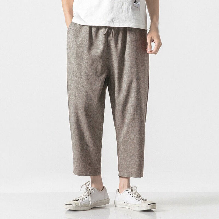 Pantalones de lino y algodón con bolsillos de Buddha Stones Summer Plain para hombre, talla 7-8 - image 2