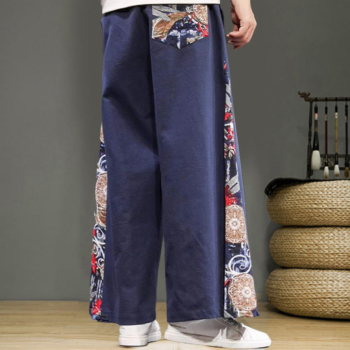 Pantalones anchos de lino y algodón para hombre con bordado de Buddha Stones y bolsillos, con cordón ajustable - image 4