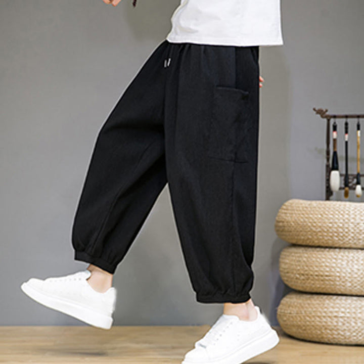 Pantalones harén casuales Buddha Stones, de largo 7-8, para hombre, con bolsillos laterales - Negro - US/UK/AU46, EU56 (5XL) - image 9