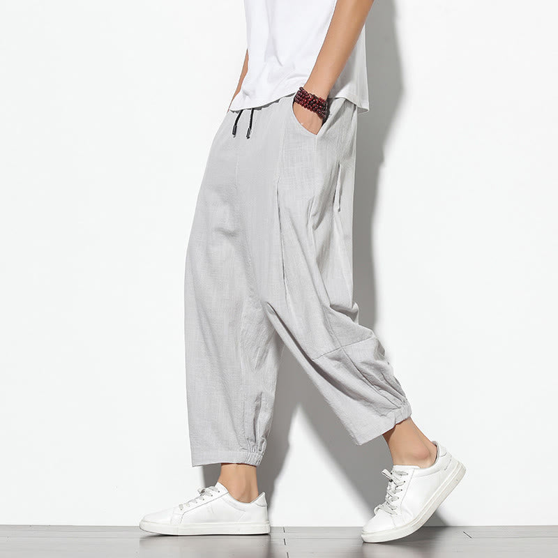 Pantalones de verano Buddha Stones para hombre, de algodón y lino, con bolsillos, talla 7-8 - Gris claro - US/UK/AU46, EU56 (5XL) - image 3