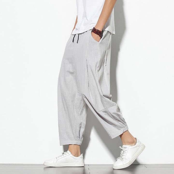 Pantalones de verano Buddha Stones para hombre, de algodón y lino, con bolsillos, talla 7-8 - Gris claro - US/UK/AU46, EU56 (5XL) - image 3