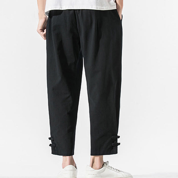 Pantalones de lino y algodón para hombre con bordado de caracteres chinos y Buddha Stones, con bolsillos, para verano - image 2