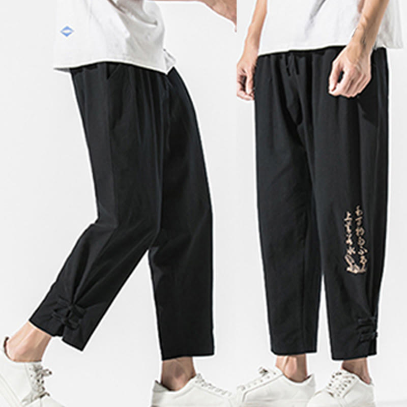 Pantalones de lino y algodón para hombre con bordado de caracteres chinos y Buddha Stones, con bolsillos, para verano - image 8