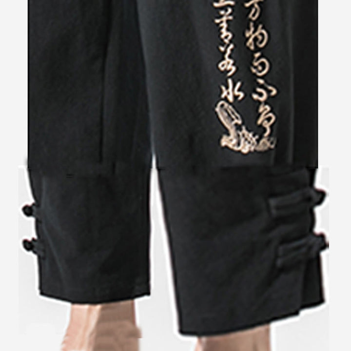 Pantalones de lino y algodón para hombre con bordado de caracteres chinos y Buddha Stones, con bolsillos, para verano - image 6
