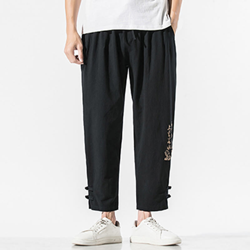 Pantalones de lino y algodón para hombre con bordado de caracteres chinos y Buddha Stones, con bolsillos, para verano - image 4