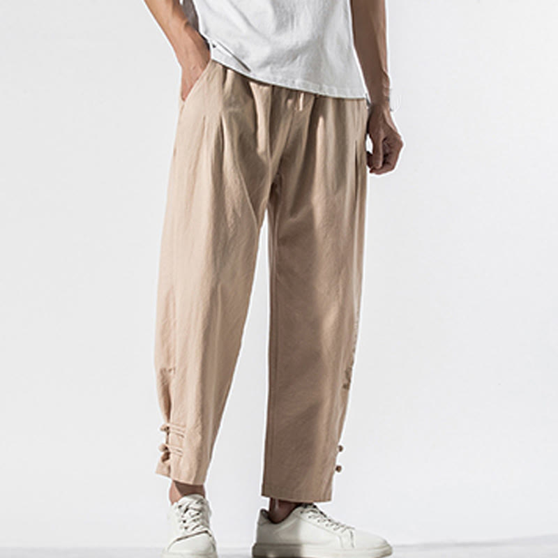 Pantalones de lino y algodón para hombre con bordado de caracteres chinos y Buddha Stones, con bolsillos, para verano - image 15