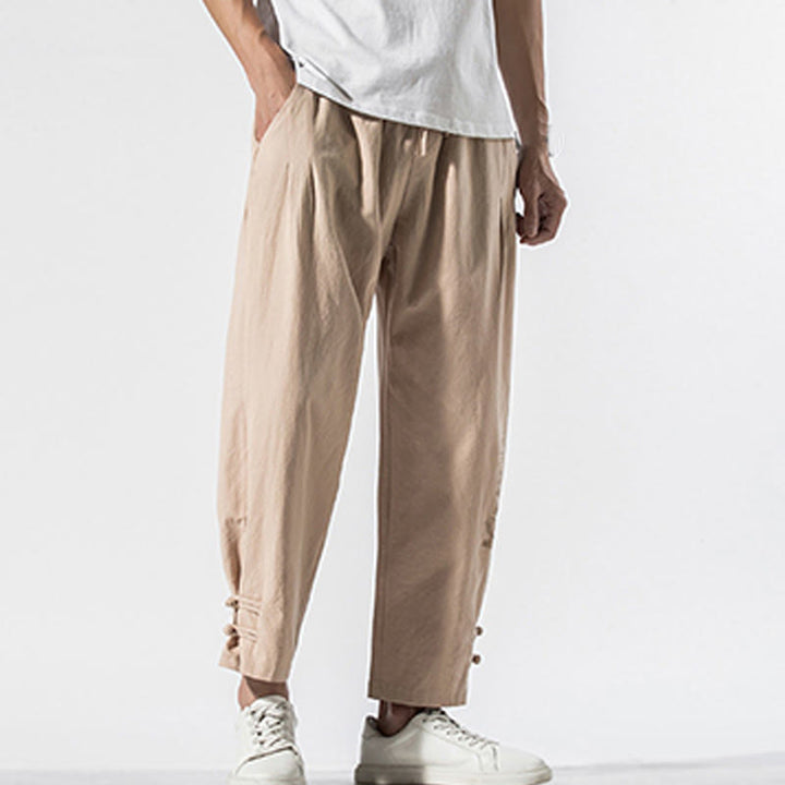 Pantalones de lino y algodón para hombre con bordado de caracteres chinos y Buddha Stones, con bolsillos, para verano - image 15