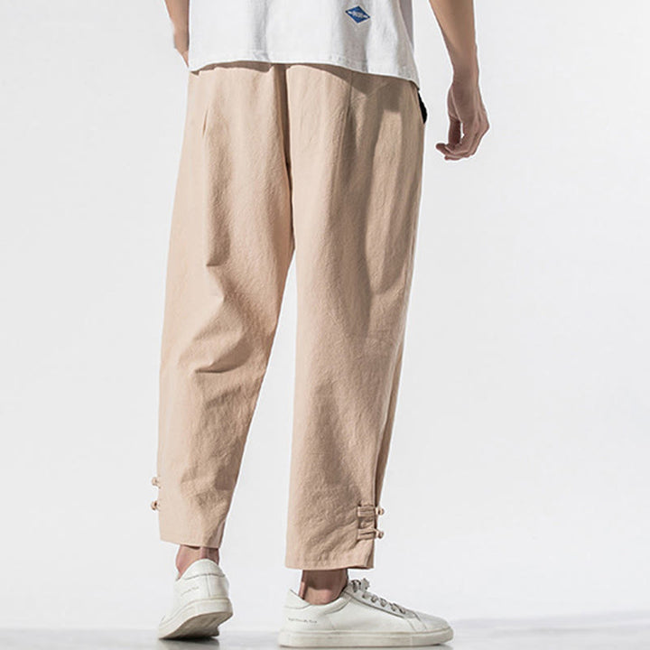 Pantalones de lino y algodón para hombre con bordado de caracteres chinos y Buddha Stones, con bolsillos, para verano - image 14