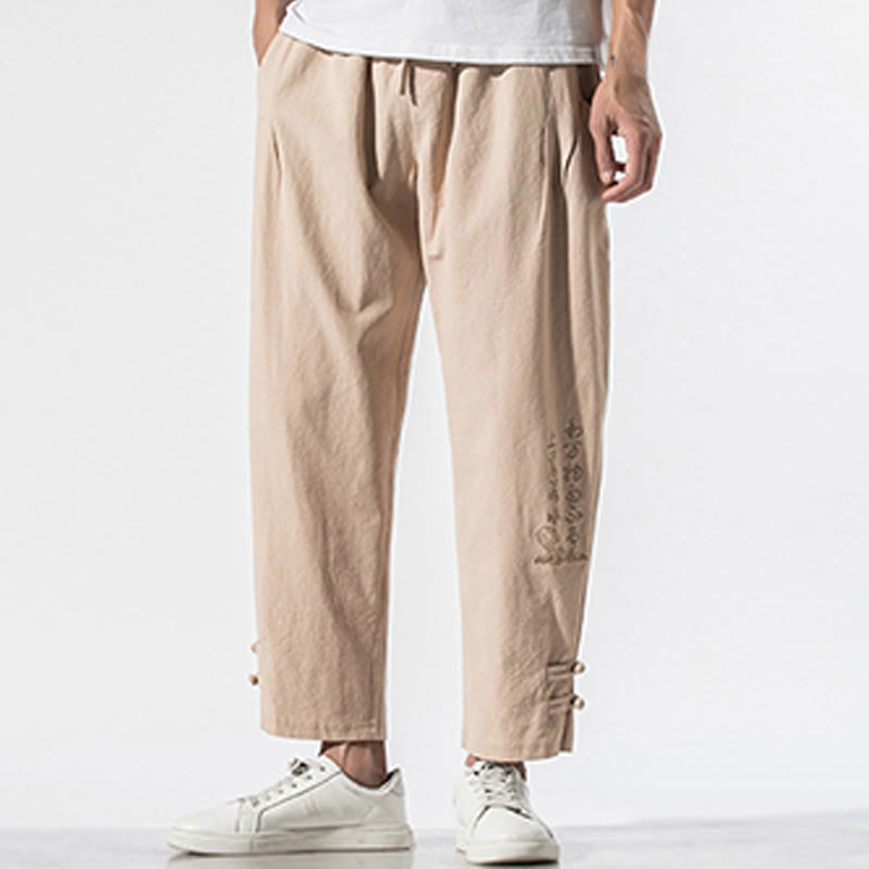 Pantalones de lino y algodón para hombre con bordado de caracteres chinos y Buddha Stones, con bolsillos, para verano - image 12