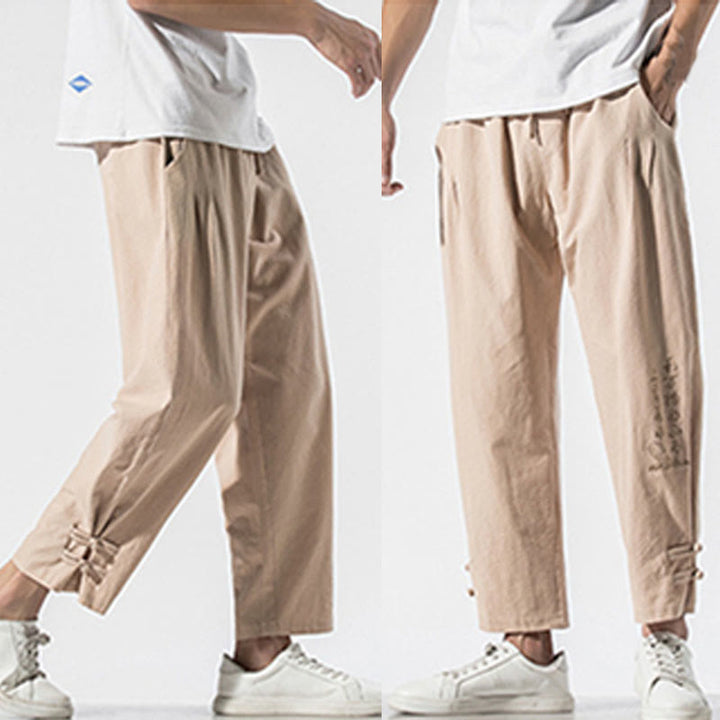 Pantalones de lino y algodón para hombre con bordado de caracteres chinos y Buddha Stones, con bolsillos, para verano - image 17