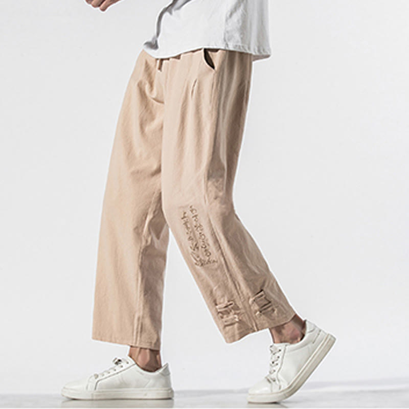 Pantalones de lino y algodón para hombre con bordado de caracteres chinos y Buddha Stones, con bolsillos, para verano - image 10