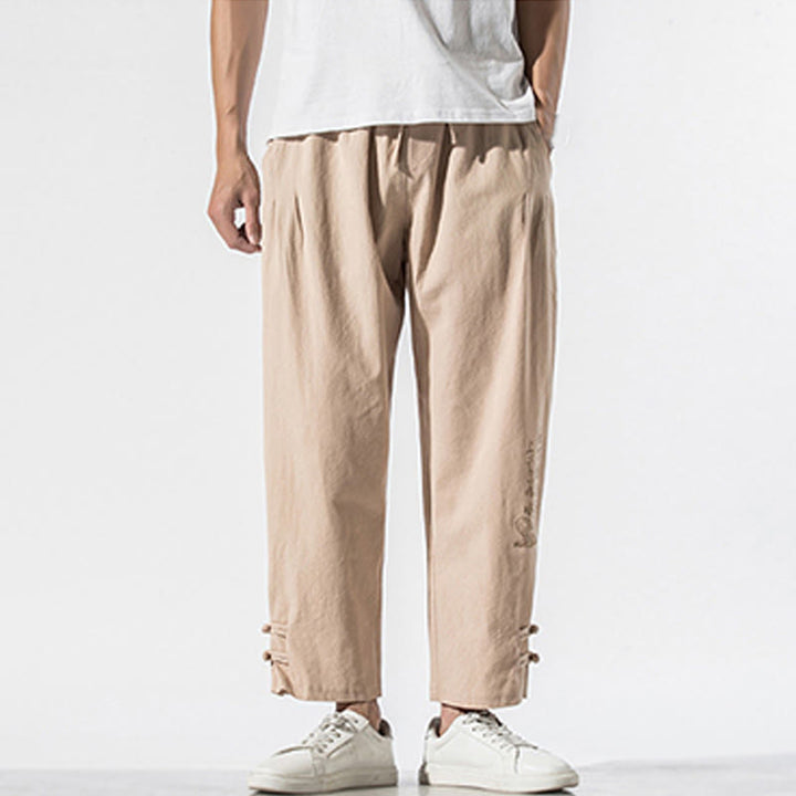 Pantalones de lino y algodón para hombre con bordado de caracteres chinos y Buddha Stones, con bolsillos, para verano - image 13