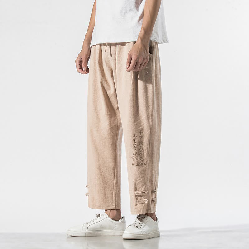 Pantalones de lino y algodón para hombre con bordado de caracteres chinos y Buddha Stones, con bolsillos, para verano - image 18