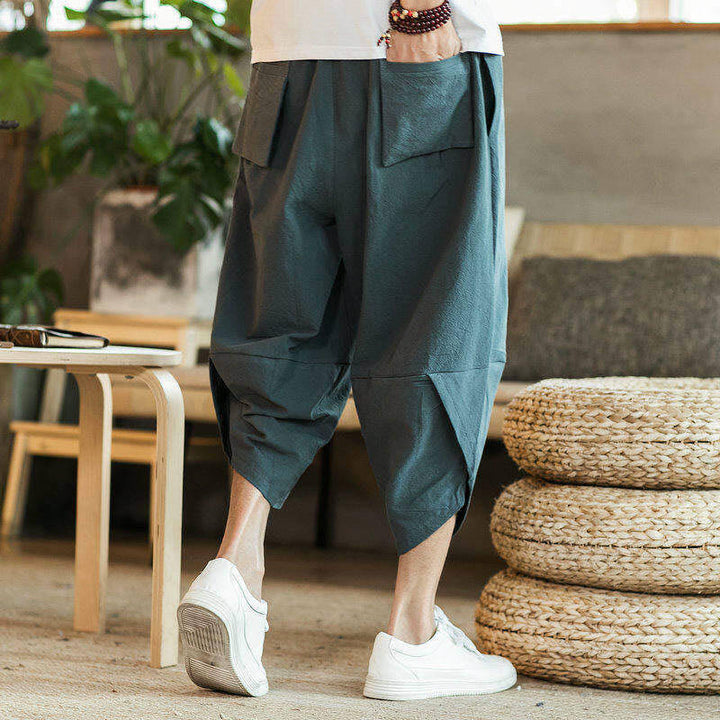 Pantalones harén de algodón y lino con bordado de nubes y grullas blancas de Buddha Stones para hombre, talla 7-8, con bolsillos - image 10