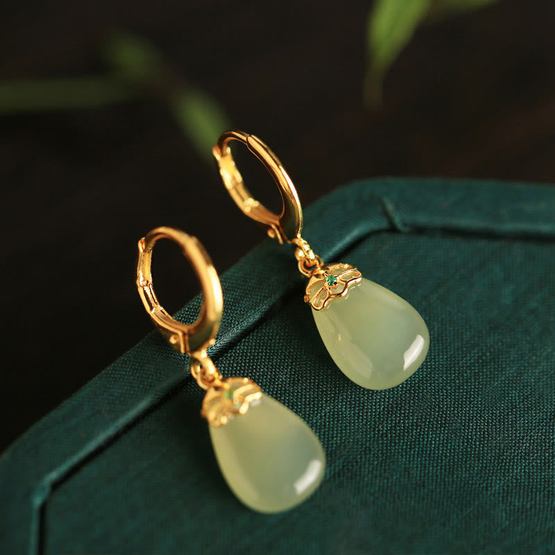 Pendientes de cobre con forma de gota de agua y calcedonia verde de Buddha Stones - image 8