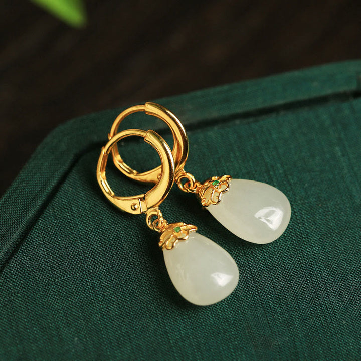 Pendientes de cobre con forma de gota de agua y calcedonia verde de Buddha Stones - image 26