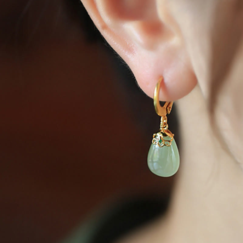 Pendientes de cobre con forma de gota de agua y calcedonia verde de Buddha Stones - image 18