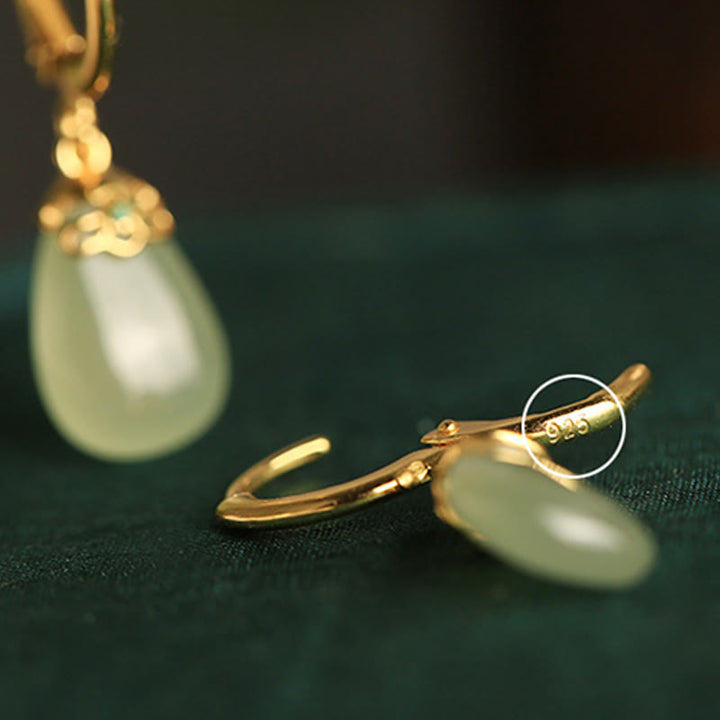 Pendientes de cobre con forma de gota de agua y calcedonia verde de Buddha Stones - image 12
