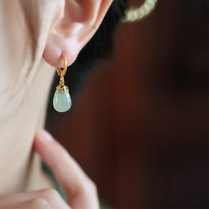 Pendientes de cobre con forma de gota de agua y calcedonia verde de Buddha Stones - image 20