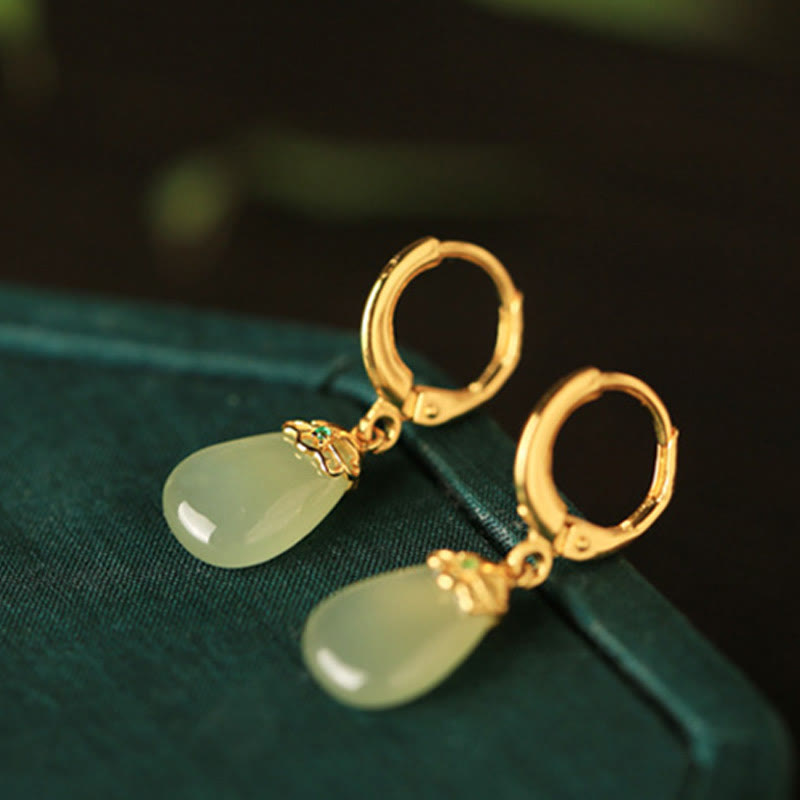Pendientes de cobre con forma de gota de agua y calcedonia verde de Buddha Stones - image 10
