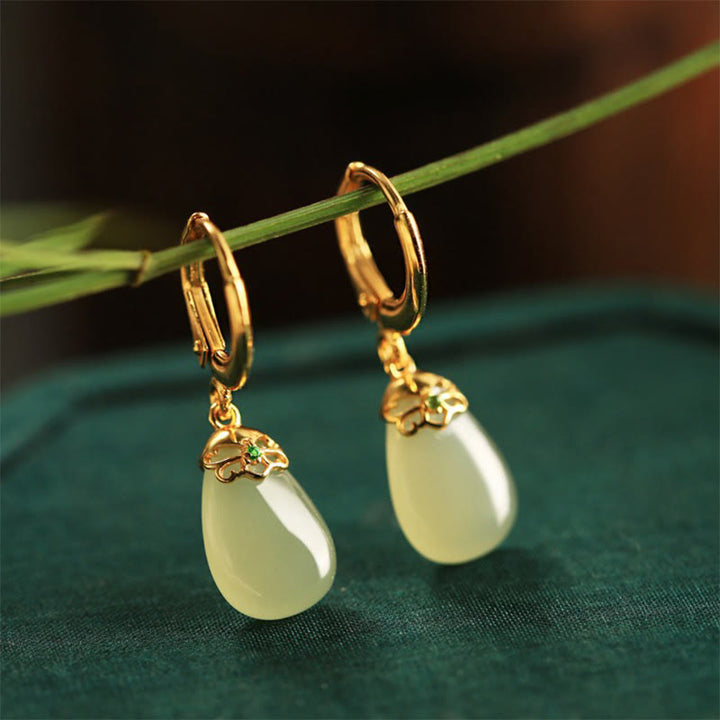 Pendientes de cobre con forma de gota de agua y calcedonia verde de Buddha Stones - image 7