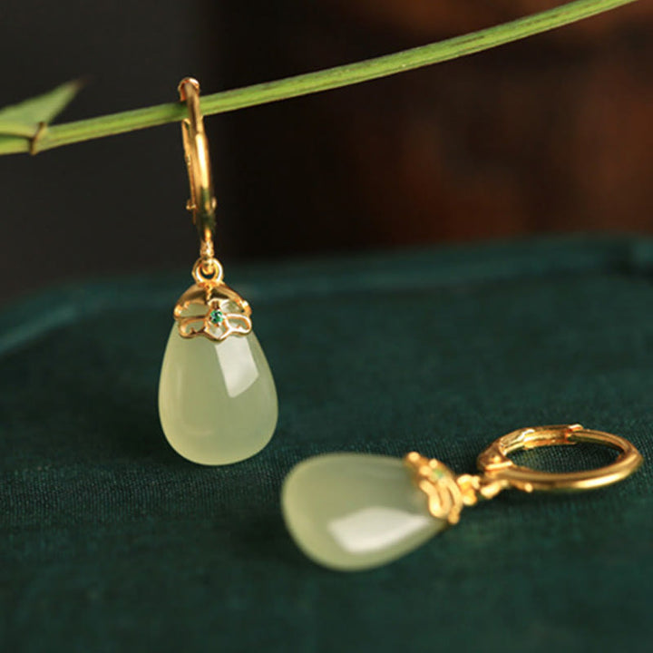 Pendientes de cobre con forma de gota de agua y calcedonia verde de Buddha Stones - image 11