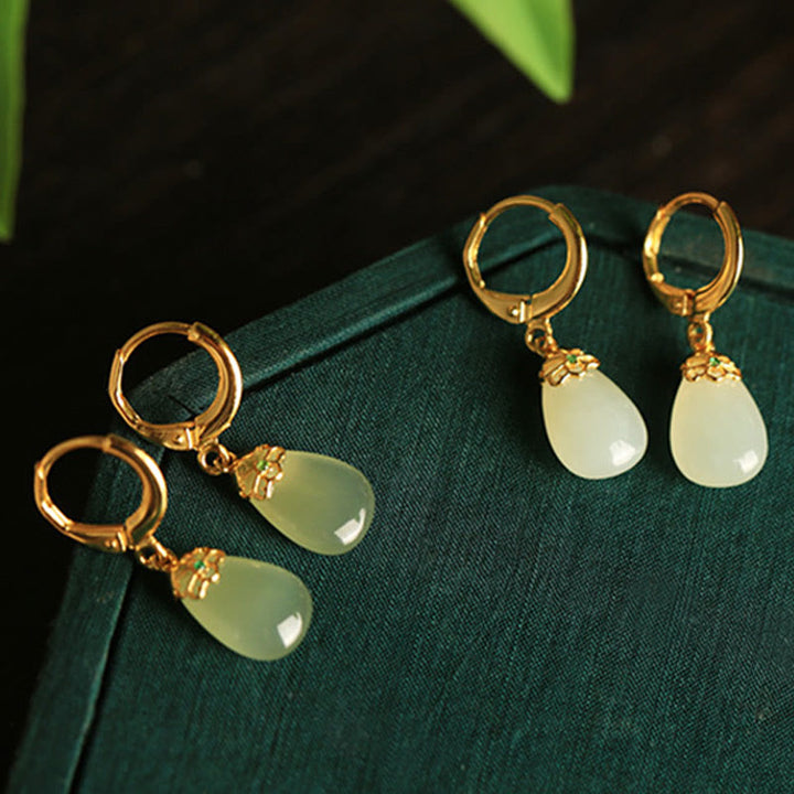 Pendientes de cobre con forma de gota de agua y calcedonia verde de Buddha Stones - image 28