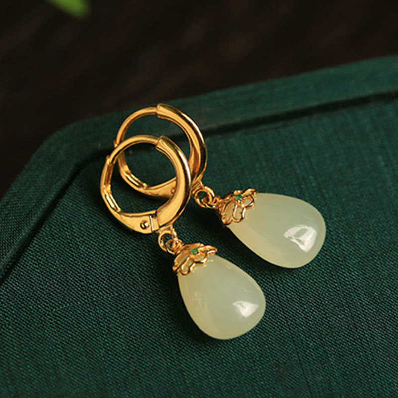 Pendientes de cobre con forma de gota de agua y calcedonia verde de Buddha Stones - image 14