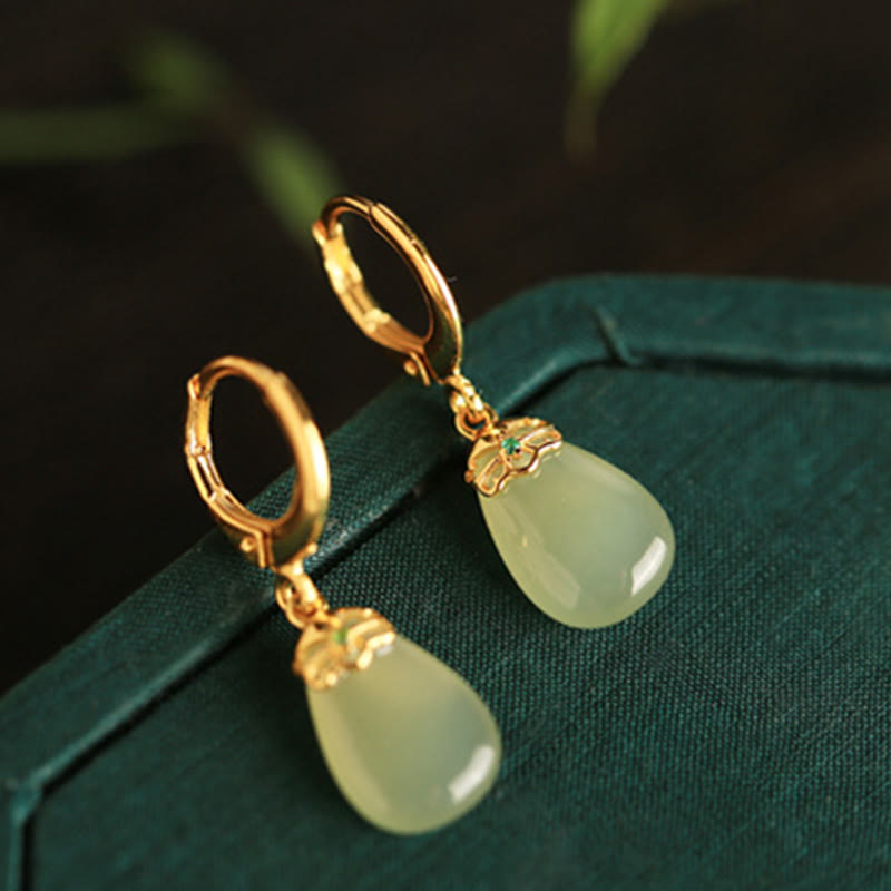 Pendientes de cobre con forma de gota de agua y calcedonia verde de Buddha Stones - image 13
