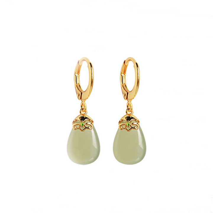 Pendientes de cobre con forma de gota de agua y calcedonia verde de Buddha Stones - image 17