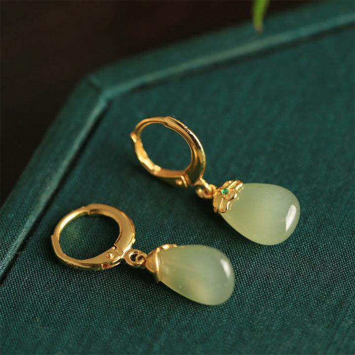 Pendientes de cobre con forma de gota de agua y calcedonia verde de Buddha Stones - image 15