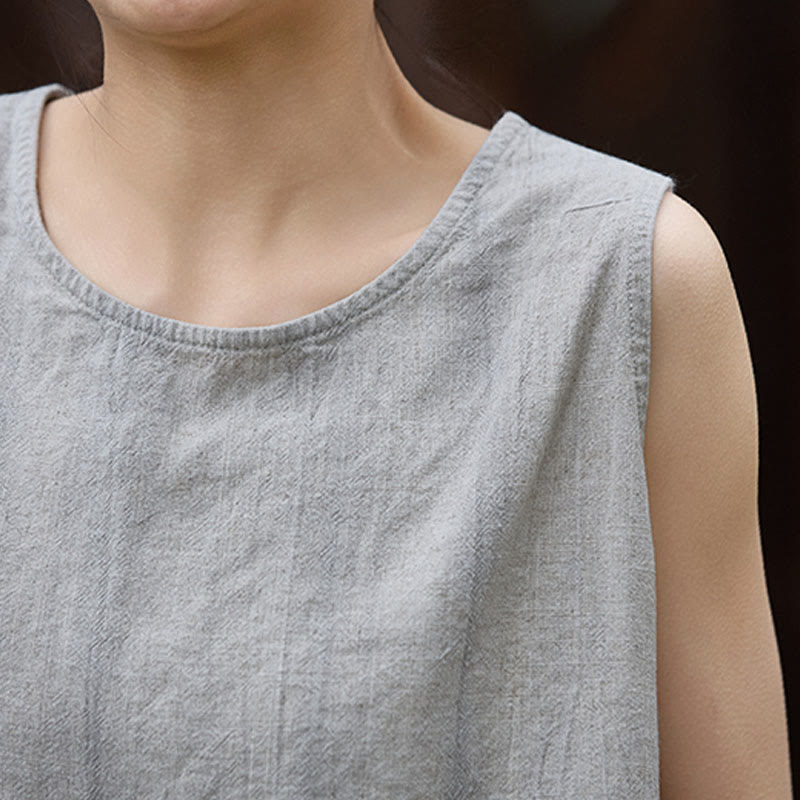 Chaleco de lino teñido anudado de verano con cuello redondo y sin mangas para mujer de Buddha Stones - image 23