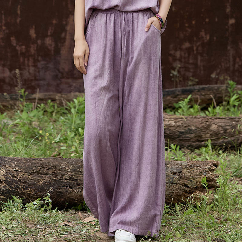Pantalones anchos de lino con efecto tie-dye para mujer, estilo casual, con bolsillos, de Buddha Stones - Ciruela - US4, UK/AU8, UE36 (F) - image 1