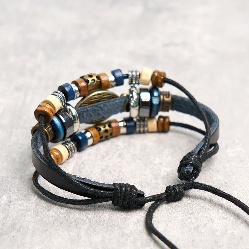 Pulsera de cuero ajustable con protección de ojo malvado tibetano y Buddha Stones