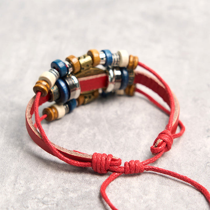 Pulsera de cuero ajustable con protección de ojo malvado tibetano y Buddha Stones