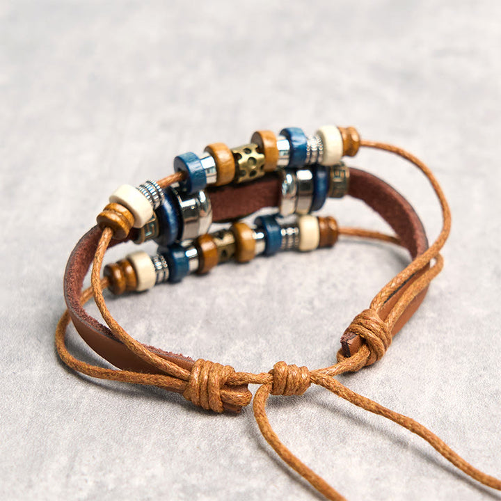 Pulsera de cuero ajustable con protección de ojo malvado tibetano y Buddha Stones
