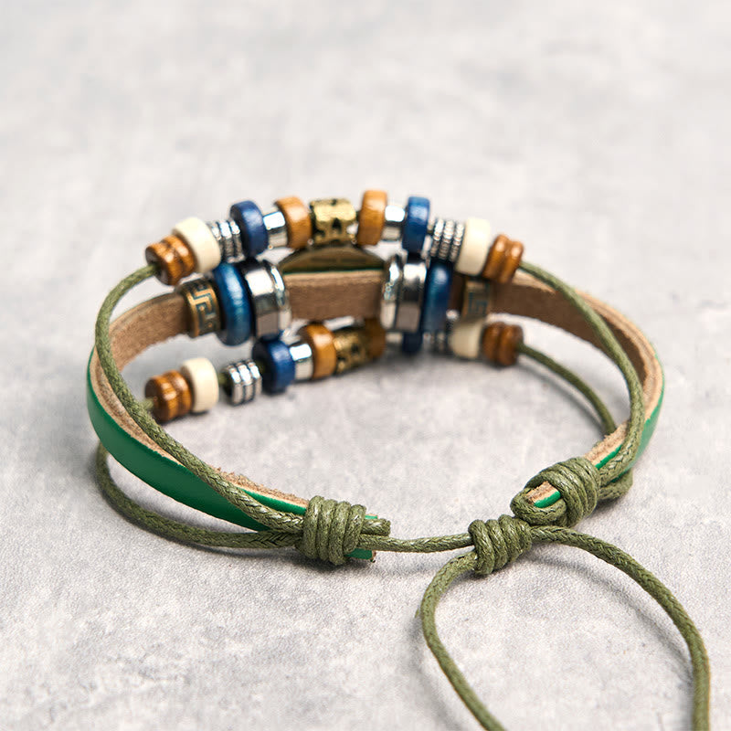Pulsera de cuero ajustable con protección de ojo malvado tibetano y Buddha Stones